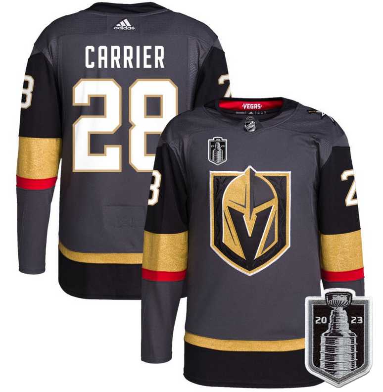 Men's Vegas Golden Knights #28 William Carrier Gray 2023 Stanley Cup Final Stitched Jersey Dzhi